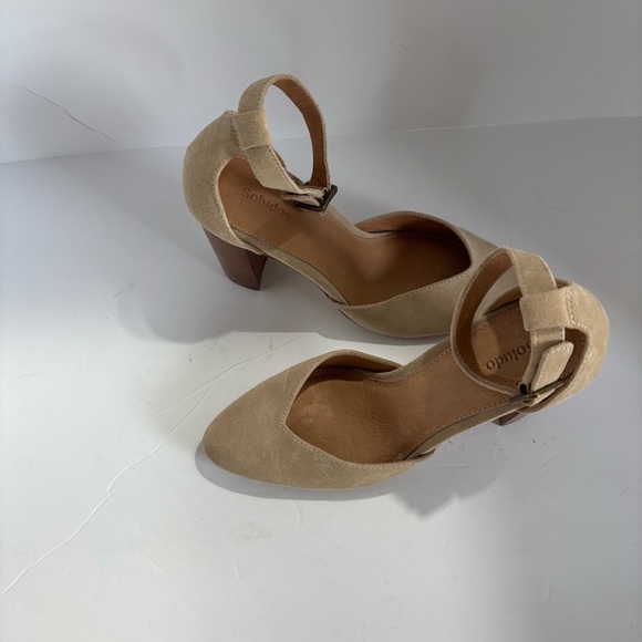 Soludos Collette Suede Block Heel Womens 7.5 Ankle Strap Tan - Picture 2 of 4